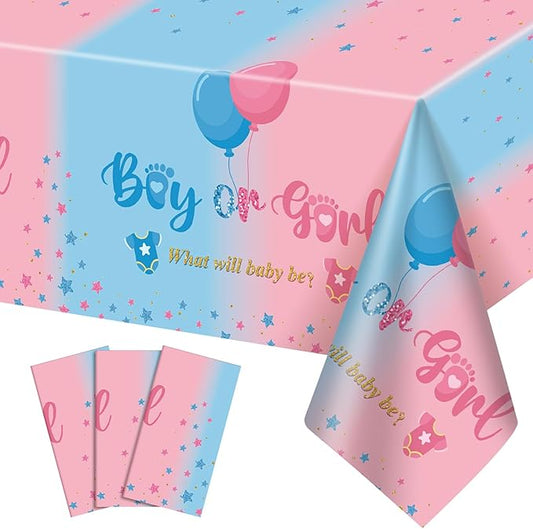 3 Pack Gender Reveal Plastic Tablecloth 54 X 108 Inch Boy or Girl