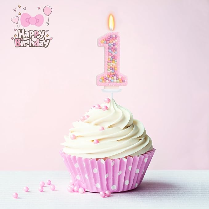 Sweet One Birthday Candles for Girls - Pink Number 1 Candle, First