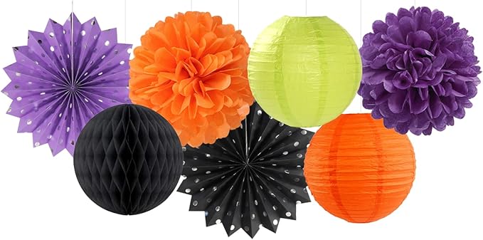 Black Orange Purple Green Halloween Party Decorations 14pc Kit Paper