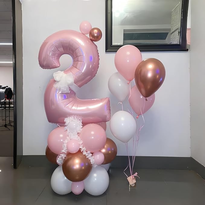 40 Inch Balloon Number 2 Pastel Pink, Large Foil Light Pink Number
