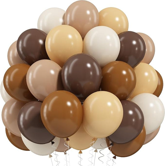 Brown Balloons, 50 PCS 12 Inch Double Stuffed Dark Light Brown Coffee