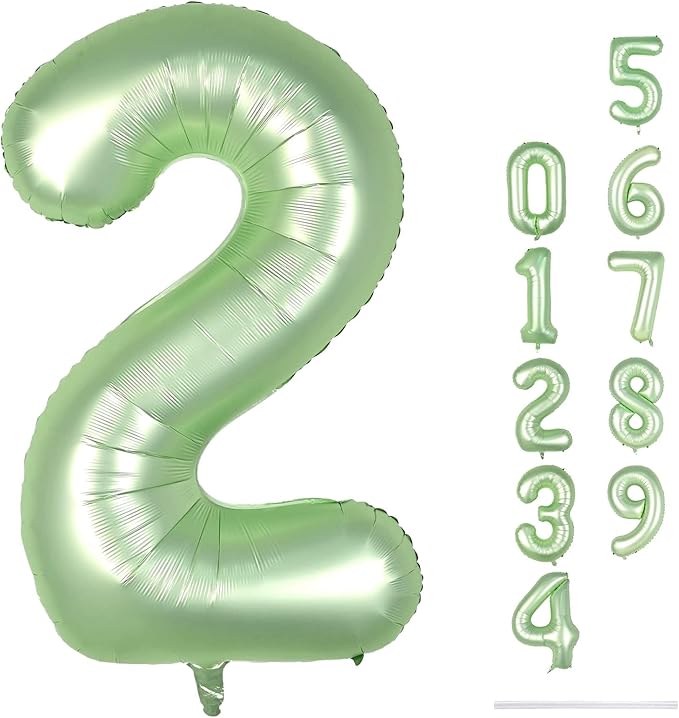 40" Balloon Number 2 Sage Green, Large Foil Number Balloons Set 0-9,