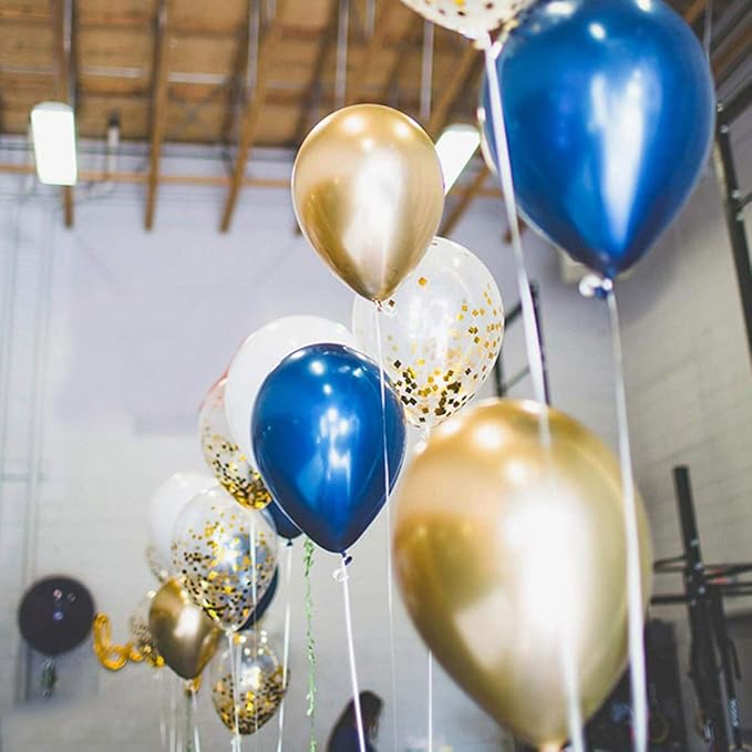 68 Pack Navy Blue Rose Gold Confetti Latex Balloons, 12 inch Birthday