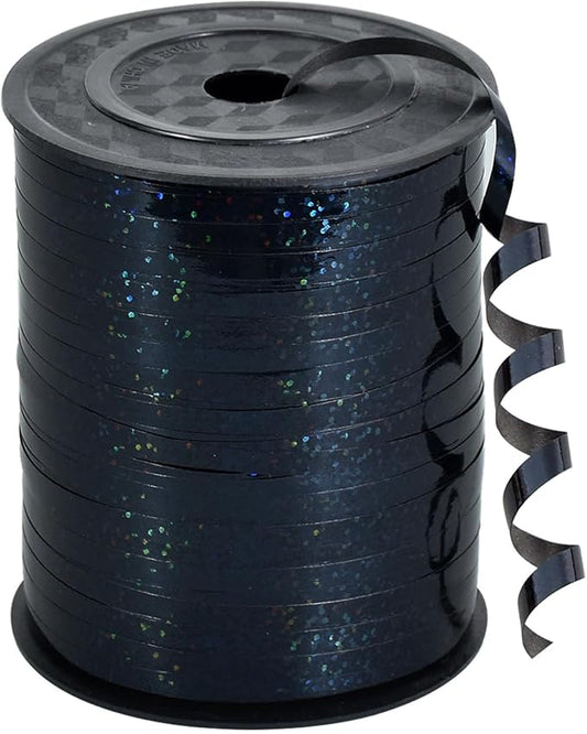 500 Yards Black Ribbon Crimped Curling Shiny Metallic