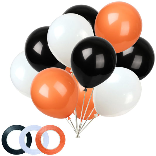 KADBANER Black White Orange Balloons,100 Pack 12 Inch Latex