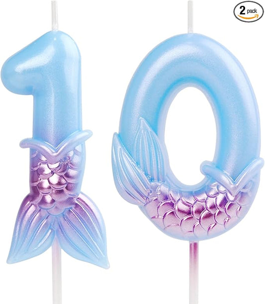 Mermaid Candle 10,Mermaid Birthday Candle 10,Ocean 10 Candle,10th
