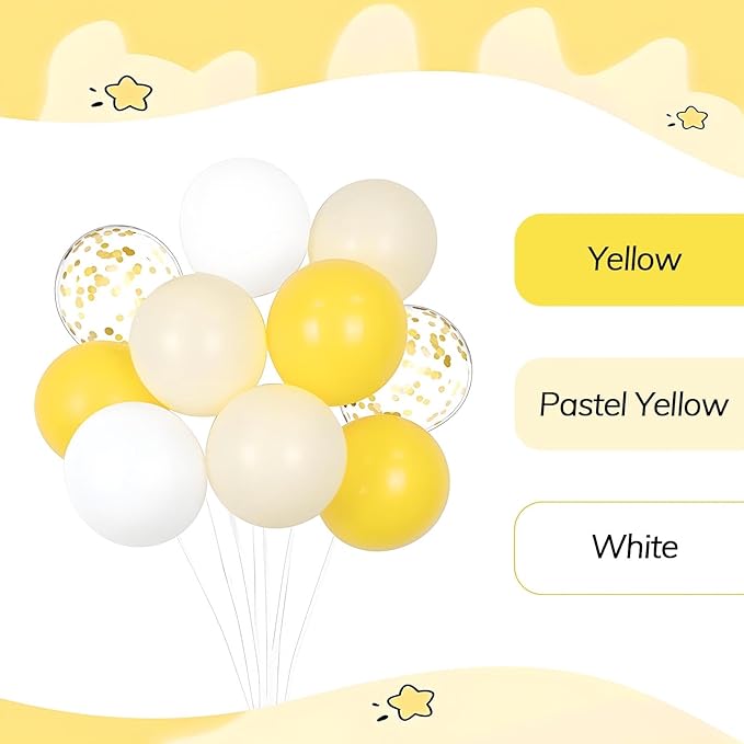 60pcs Yellow and White Balloons 12inch with Pastel Yellow White Gold