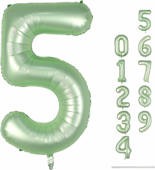Sage Green 5 Balloons, 40" Giant Helium Foil Number 0-9 Olive Green
