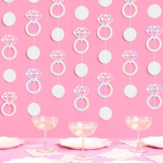 Xo Fetti Iridescent Engagement Ring Garland 4 pcs 12' Bachelorette