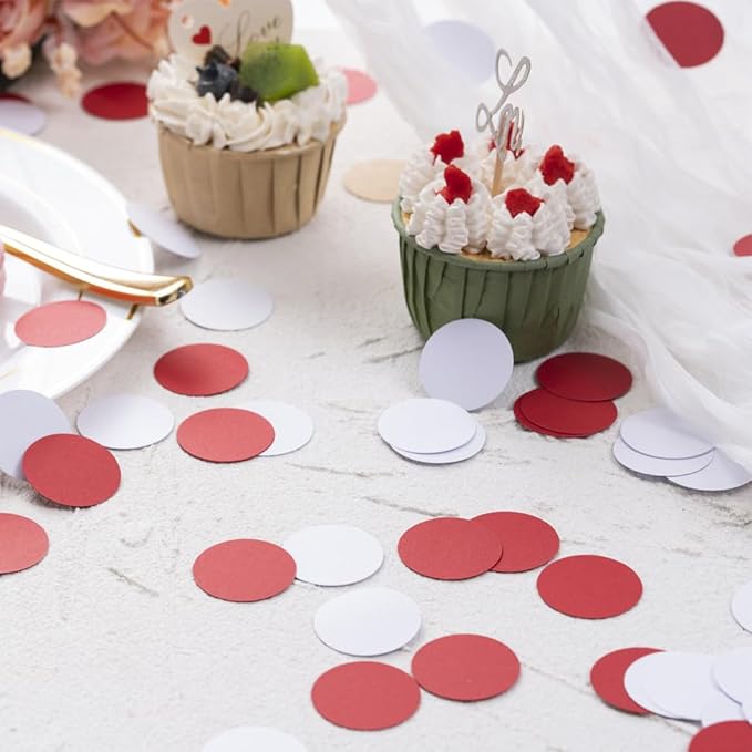 Red and White Paper Confetti Table Decoration for Birthday Graduation