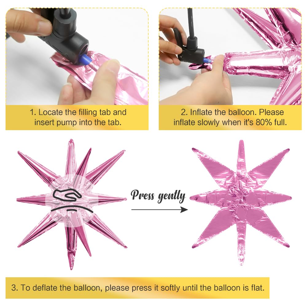 Pink Star Balloons 12pcs Foil Mylar Balloons Cone Spike Explosion Star