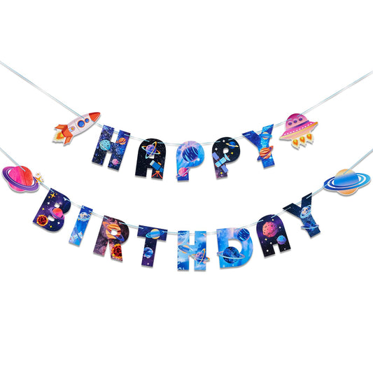 SUNBEAUTY Universe Outer Space Theme Birthday Banner Galaxy Happy
