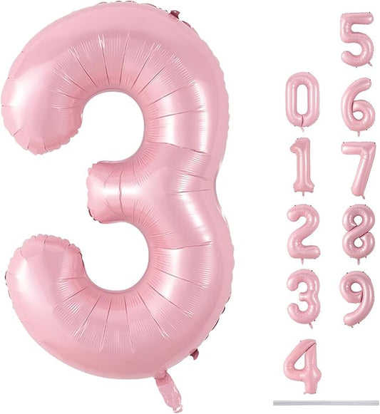 Pastel Pink Number 3 Balloon, 40 Inch Giant Pearl Light Pink Helium