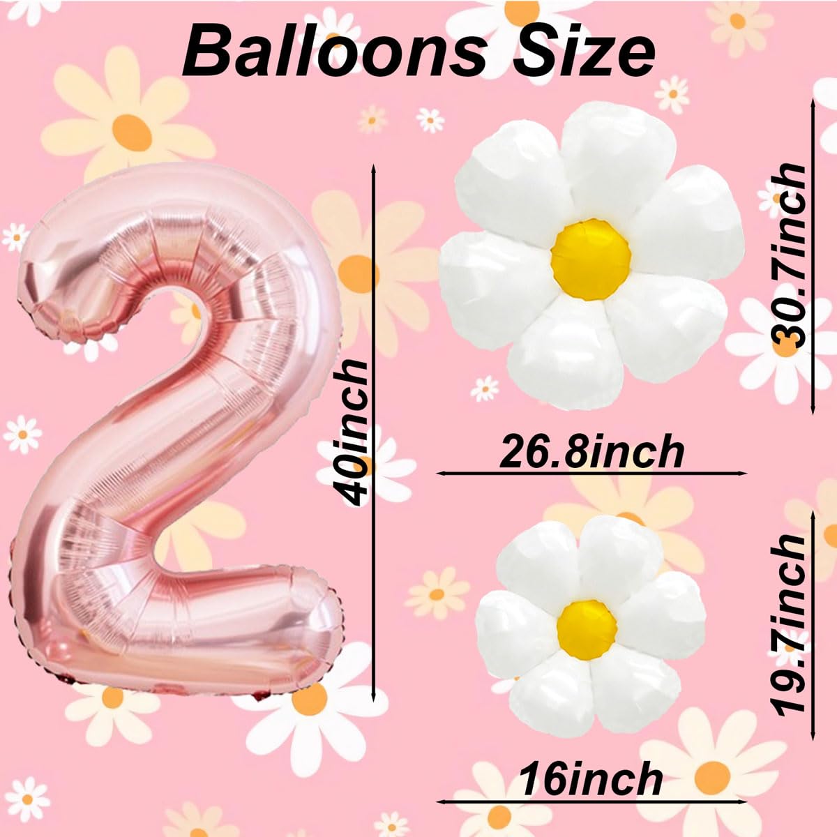 Daisy Balloons Two Groovy Birthday Decorations, 40 Inch Rose Gold