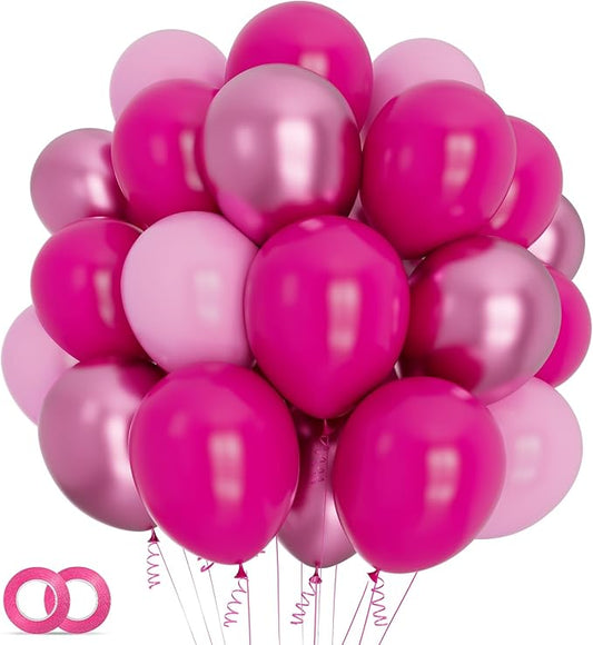 100Pcs Pink Balloons 12Inch Hot Pink Metallic Pink Balloon Light Pink