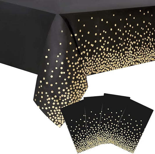 4 Packaging Black and Gold Plastic Tablecloth, 54 "x108 Rectangular