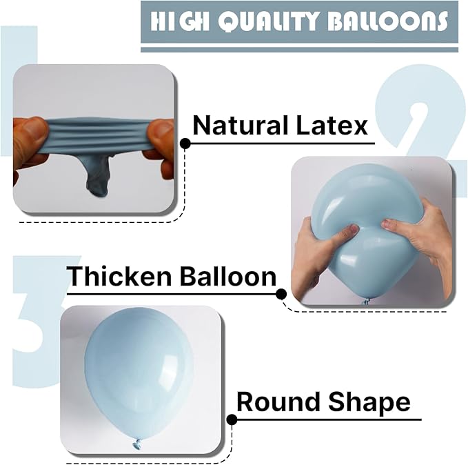 Dusty Blue Balloons 155pcs Different Sizes of 18 12 10 5