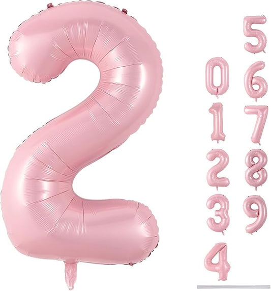 40 Inch Balloon Number 2 Pastel Pink, Large Foil Light Pink Number