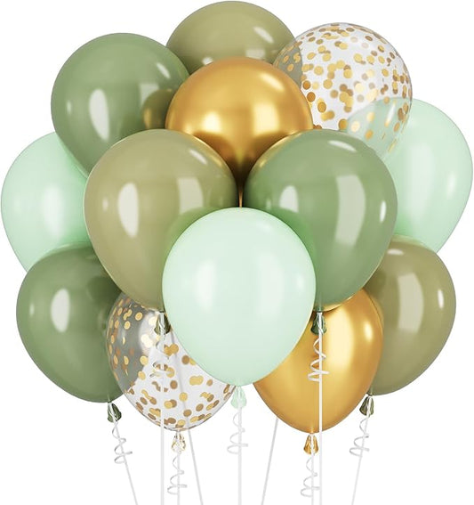 Green and Gold Balloons Sage Green Gold Confetti Balloons for Jungle