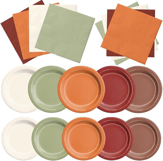 Fall Wedding Decorations 60Pcs Sage Green Orange Plates & Napkins
