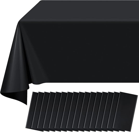 16 Pack Black Plastic Tablecloth for Rectangle Tables, Premium
