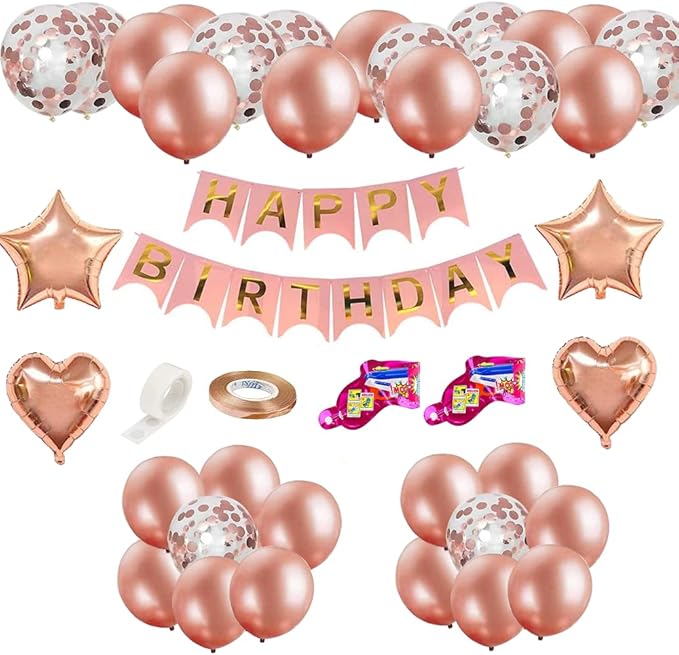 Rose Gold Birthday Party Decorations Supplies for Women Girls Happy