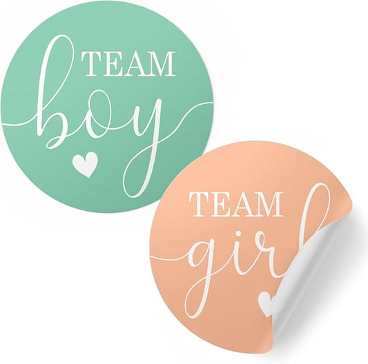 Mint or Peach Gender Reveal Party Team Boy or Team Girl Stickers
