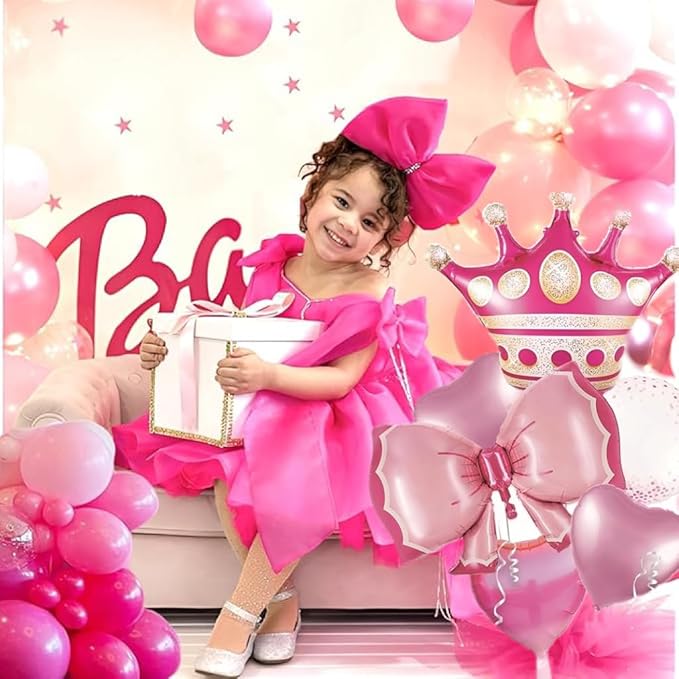 Princess Crown and Hearts Foil Balloon Bouquet Pink 5 Piece Party