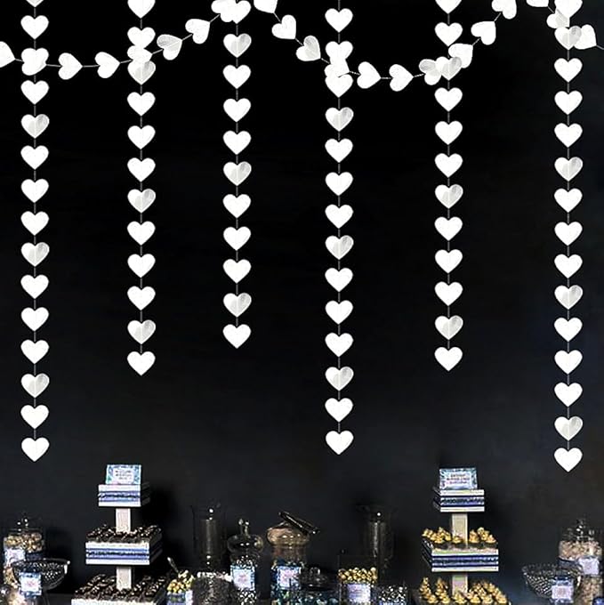 White -Silver Disco Party-Decoration Heart Garland - 52ft Birthday