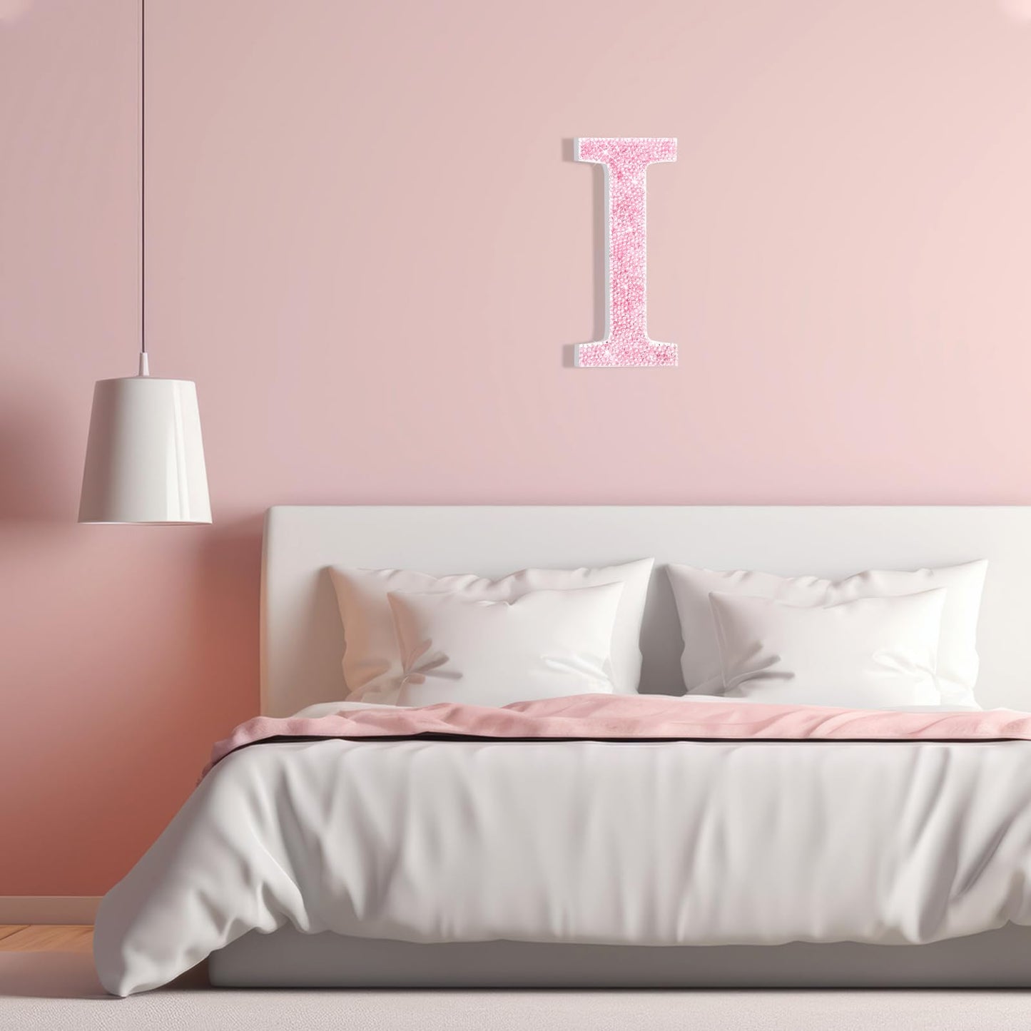 Pink Crystal Diamond Letter Wall Decor, Glitter Wooden Bling