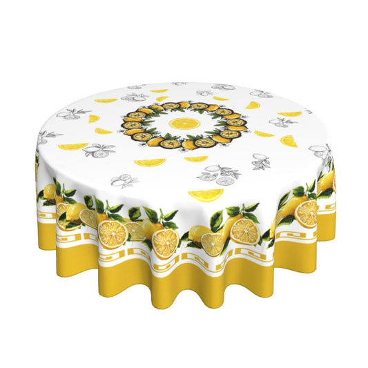 elezan Lemon Round Tablecloth 70 inch, Yellow Citrus Fruit Summer