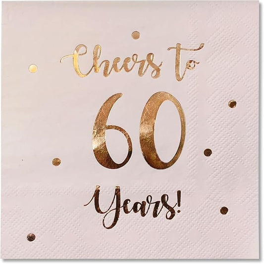 Cheers to 60 Years Cocktail Napkins | Happy 60th Birthday Decorations