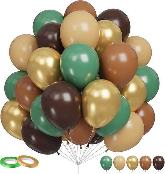 Funhot Green and Brown Balloons Set, 60PCS Sage Green Brown Gold