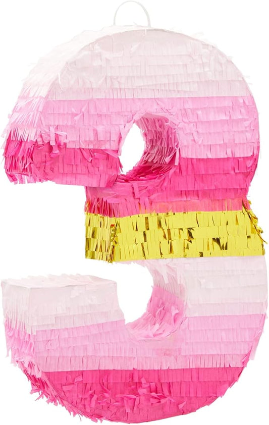 Number 3 Pinata Pink and Gold for Girls 3rd Birthday Party