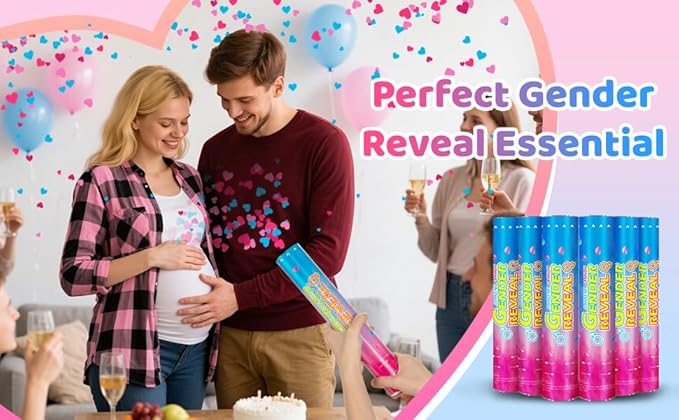 Gender Reveal Confetti Cannons 6 Pack 3 Blue & 3 Pink Baby Gender