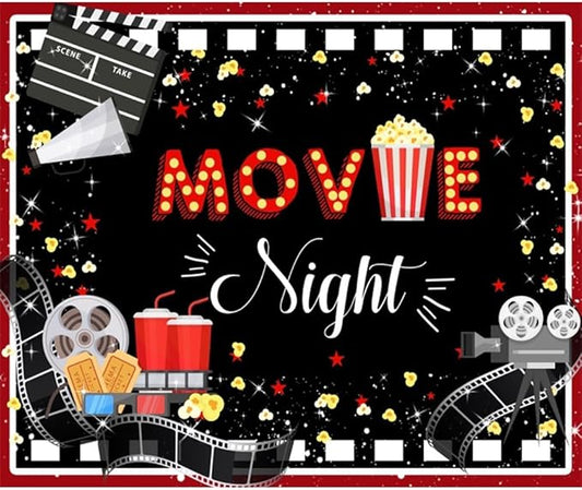 Movie Night Decorations Backdrop Cinema Movie Night Supplies 10x8ft