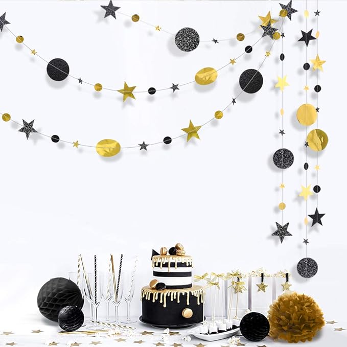 Cheerland Black and Gold Party Decorations Star Garlands Gold Black