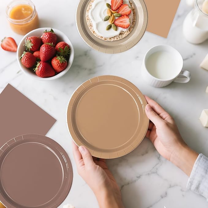 60 PCS Brown Paper Plates Boho Baby Shower Decorations Gradient