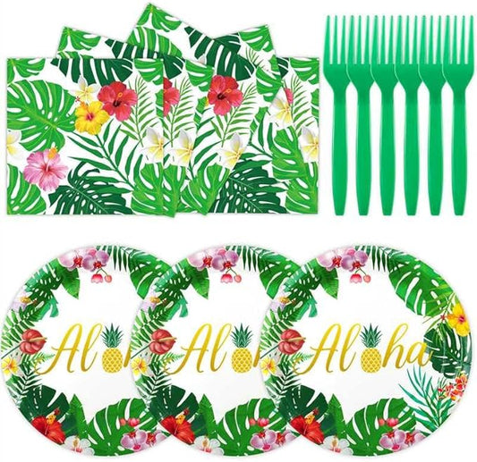 peony man 105 PCS Tropical Luau Party Supplies Hawaii Disposable