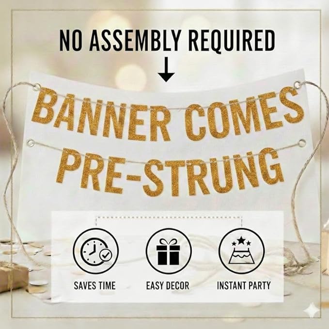 Pre-Strung Hilarious Adult Birthday Gold Glitter Banner - Funny