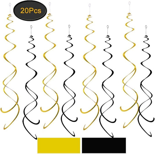 Aimto Black and Gold Party Swirl Decorations,Foil Ceiling Hanging