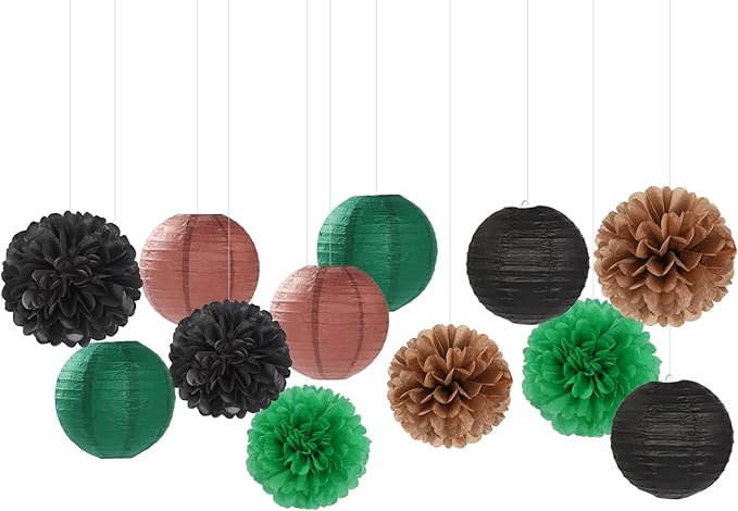 Football Party Decorations Paper Flowers 15pcs Green Brown Black