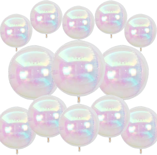 12 Pcs Iridescent 4D Round Foil Balloons, 22'' 15'' 10'' Holographic