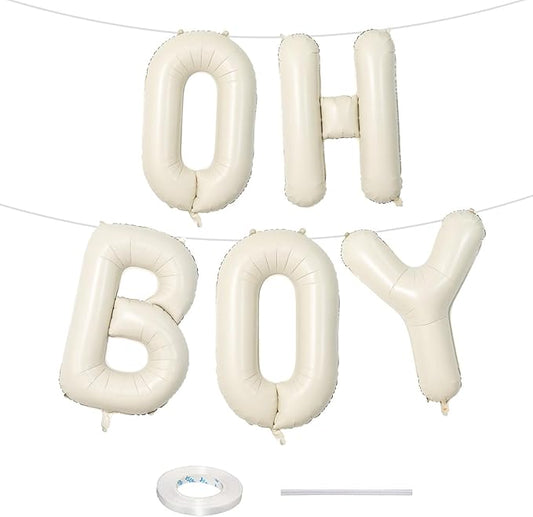 Large Beige Oh Boy Balloons, 40 Inch Cream White Sand OH BOY Balloon