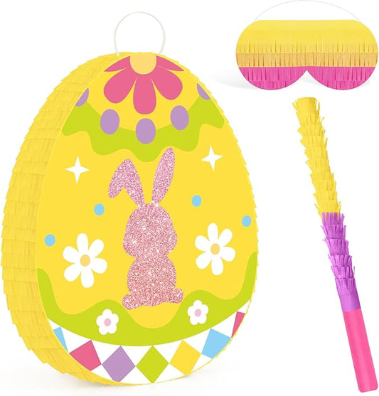 Hooqict Easter Egg Pinata Bunny Pinata with Blindfold and Bat Stick