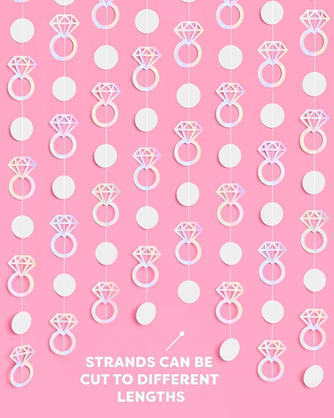 Xo Fetti Iridescent Engagement Ring Garland 4 pcs 12' Bachelorette