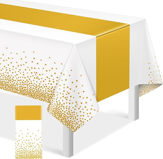 1Pcs White and Gold Tablecloth Party Decorations,Plastic White Table