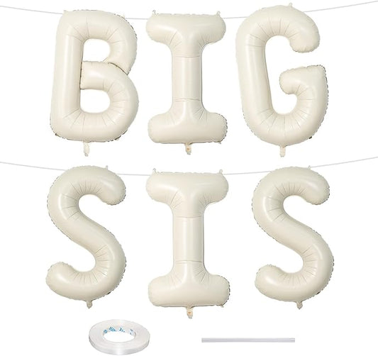 40 Inch Cream BIG SIS Balloons, Large Beige Neutral Big Sis Balloon