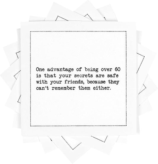 Five Star Funny 60th Birthday Quotes | White Cotton Cocktail Napkins