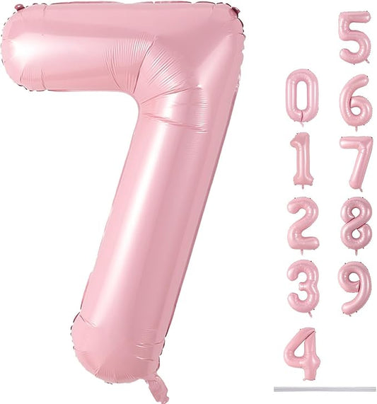 Light Pink Foil Balloon Number 7, 40'' Giant Self Inflating Number
